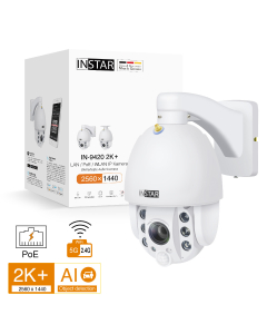 Weatherproof camera IN-9420 2K+ in white with PIR, PTZ, 2 way audio that allows LAN, PoE and WiFi connection