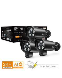 Set of 3 pieces ip camera IN-9408 2K+ PoE in black, outdoor security camera, weatherproof ip cam with PIR, night vision and audio