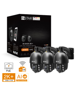 Set of 3 ip cameras IN-9420 2K+ in black, PTZ outdoor camera, PoE dome camera, Pan, Tilt, Zoom, PIR, HomeKit HKSV