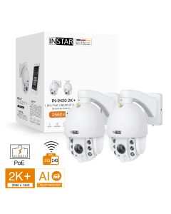 Set of 2 ip cameras IN-9420 2K+ in white, PTZ outdoor camera, weatherproof security camera, ip cam with PTZ, PIR, 2 way audio, HomeKit HKSV