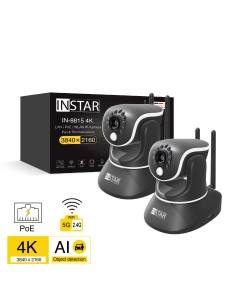 Set of 2 ip cameras IN-8815 4K , Pan & Tilt camera for indoor with PIR Sensor, night vision, WiFi, LAN and PoE as well as alarm input and output
