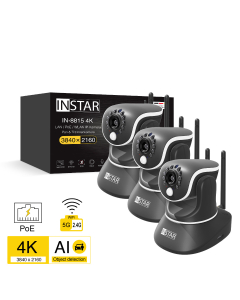 Set of 3 ip cameras IN-8815 4K , Pan & Tilt camera for indoor with PIR Sensor, night vision, WiFi, LAN and PoE as well as alarm input and output