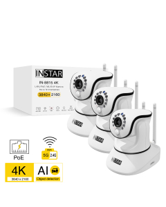 Set of 3 pieces security camera IN-8815 4K for indoors. Pan & Tilt camera with 4K resolution, Wi-Fi, integrated PoE and LAN interface as well as PIR, IR night vision and motion detection as well as audio detection / noise detection