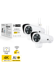 Set of 2 pieces ip camera IN-9808 4K in white, outdoor security camera, 4K resolution, LAN, PoE, WiFi camera, PIR, motion detection and object detection