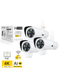 Set of 2 pieces ip camera IN-9808 4K in white, outdoor security camera, 4K resolution, LAN, PoE, WiFi camera, PIR, motion detection and object detection