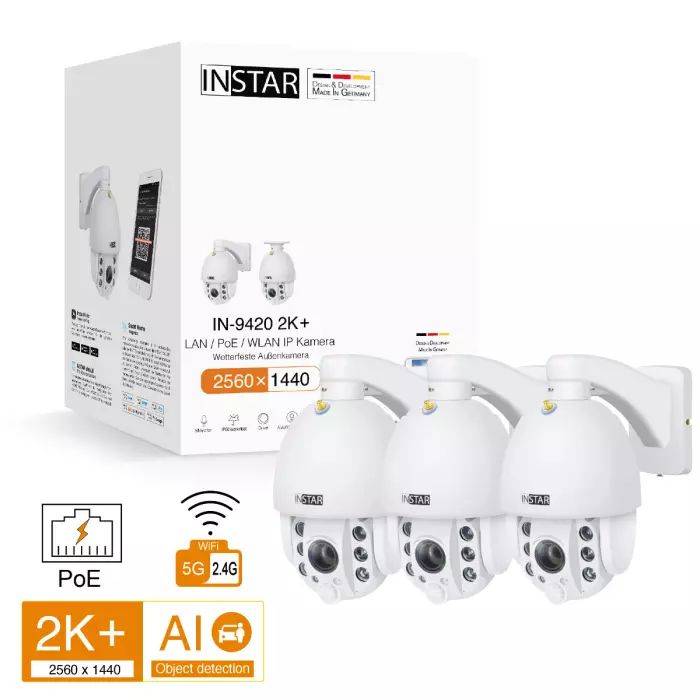 IN-9420 2K+ PTZ White – 3-Camera Outdoor Set with 5× Zoom INSTAR