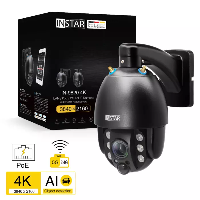 IN-9820 4K Black | 4K PTZ Outdoor Camera with 5x Zoom, PoE